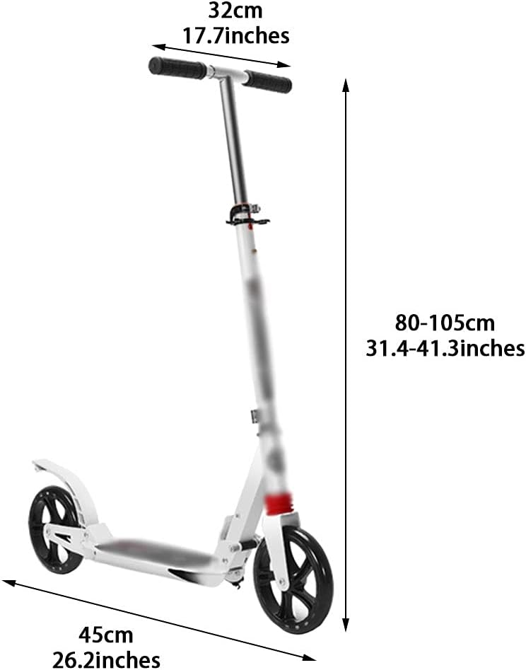 Scooters Folding Commuting Scooter Height Adjustable Kick Scooter, Students Go to School by Scooter, Adult Go to Work Scooters (Color : White, Size : 45 * 32 * 80-105cm)