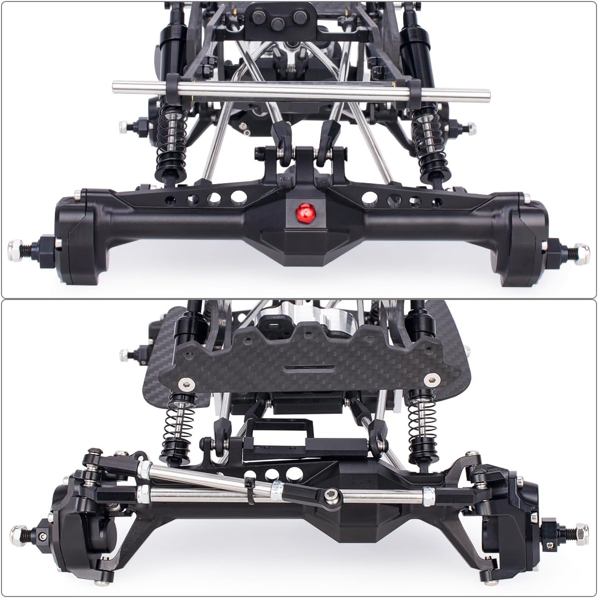 Carbon Fiber Frame Rail LCG Chassis Kit with Ultralight Portal Transmission Skid Plate for 1/10 RC Crawler Comp Rigs SCX10 Capra (Chassis Kit B)