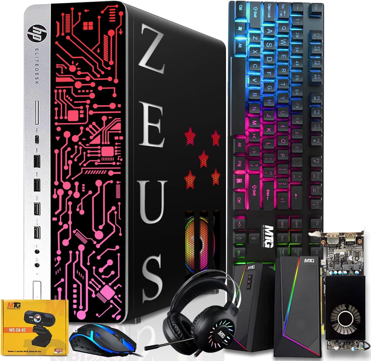 HP G3 Desktop PC, Intel i5 6th Gen, RX 550, 16GB RAM, 256GB SSD, RGB Keyboard Mouse, Speaker, Headphone, Webcam, Windows 11 (Renewed)