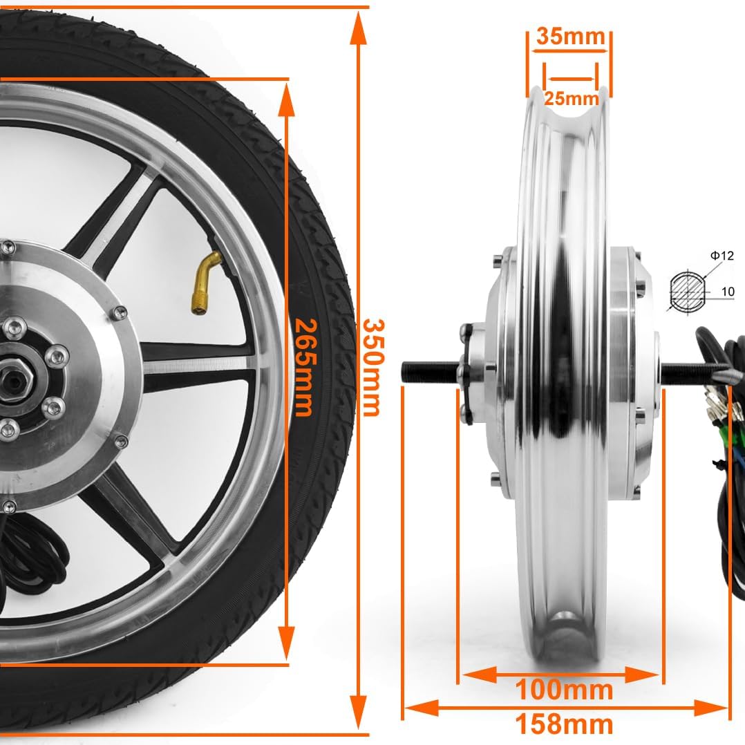 14 Inch 350W Brushless Gear Motor Wheel With LCD Display Pedal Assist Sensor For Small Scooter Front Drive Bike Bicycle With tire(24V350W)
