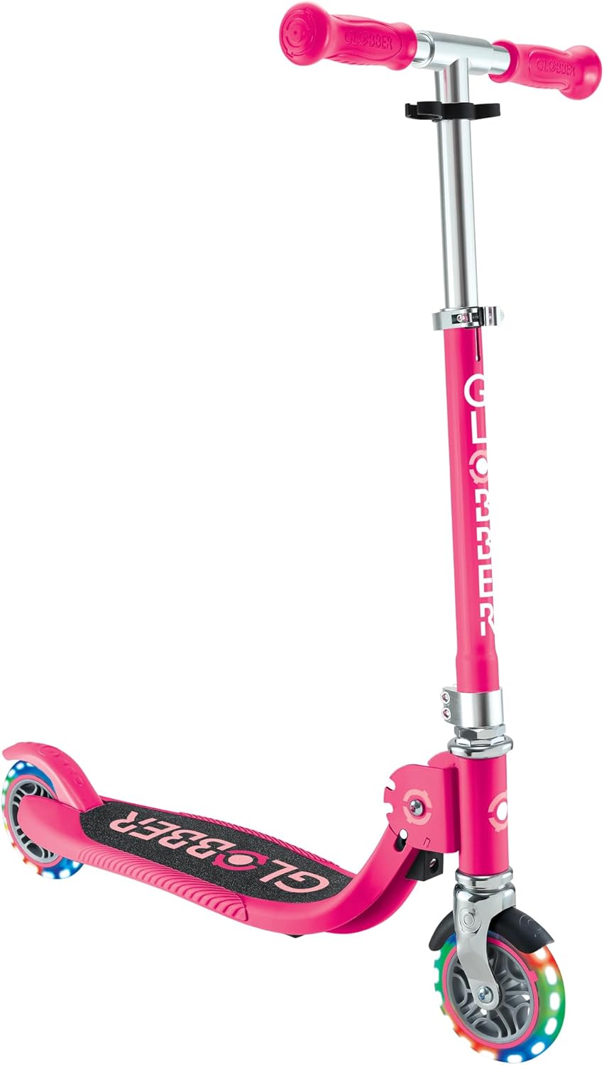 Globber Flow Foldable Junior Lights Scooter - Fuchsia