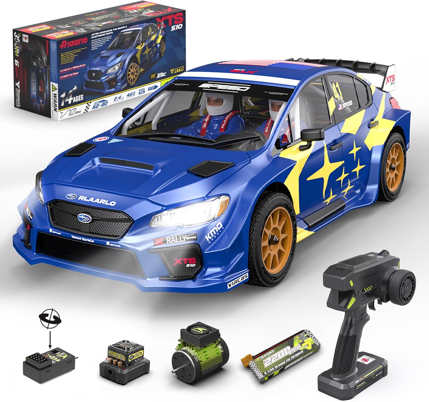 RIAARIO 1/10 Brushless RC Cars, Rally Car, RTR for Beginner, 40+ MPH, 4WD, Waterproof Electronics, Carbon Fiber, Blue, Ages 14+