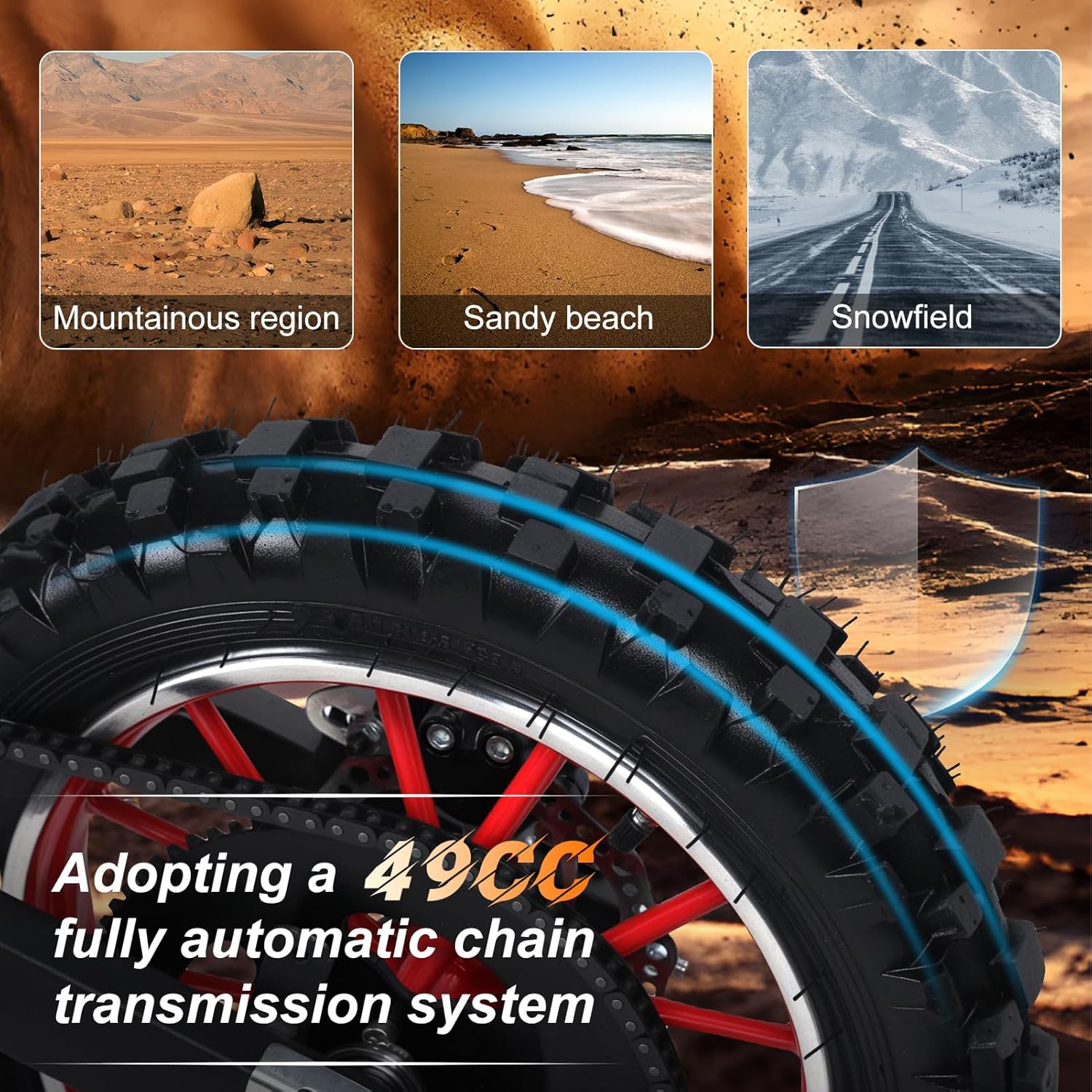 49cc 4-Stroke Kids Dirt Bike, Gas Power Motocross, Beach Off Road Mini Motorcycle, Children Pocket Motorbike with Disc Brakes,Top Speed of 22 MPH Ride-on Bike (Red)