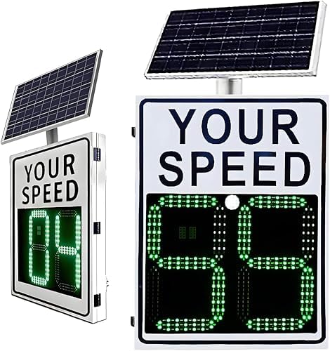 Solar LED Speed Display Radar Sign - Variable Speed Limit Traffic Warning Signage for Road Safety, Vehicle Feedback, Includes Accessories, Yellow 50x70cm