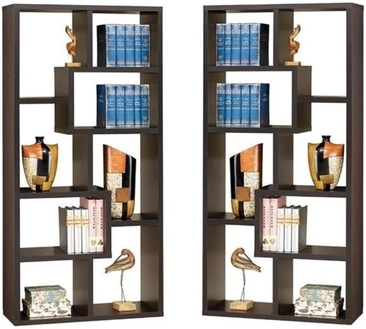 Home Square 2 Piece Modern Asymmetrical Bookcase Set in Cappuccino