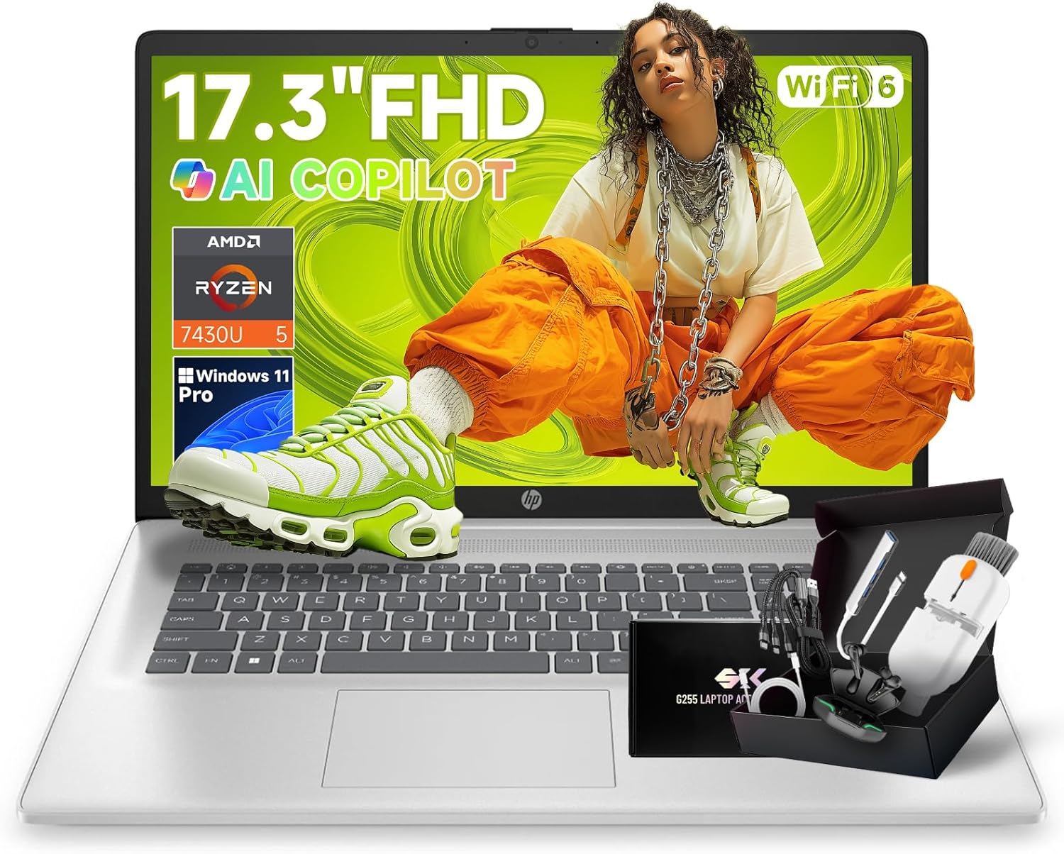 HP 17” FHD Laptop for Study & Work – Unleash Productivity | 64GB RAM, 2TB SSD | Ryzen 5 (Beats i7-1165G7) | Windows 11 Pro | Copilot | Numeric Pad | SXK Accessory Kit