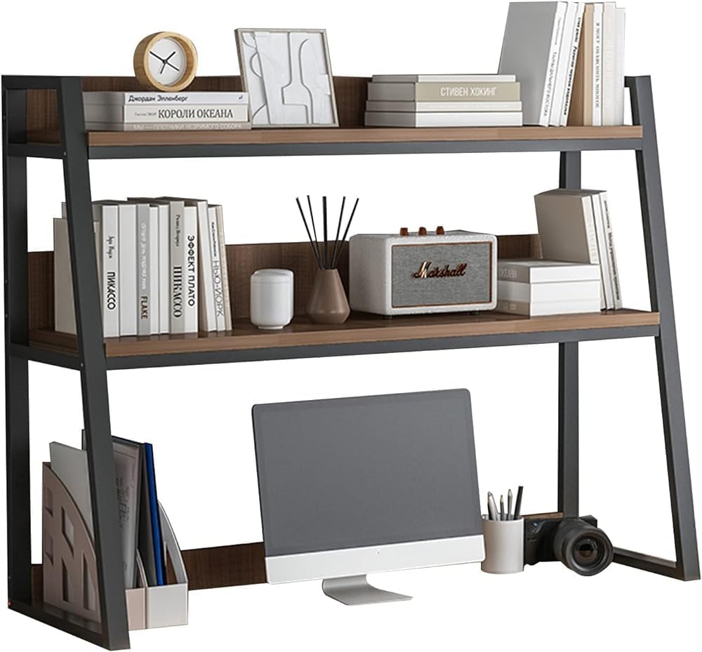 WPJBDS Ladder Bookcase for Computer Desktop, 2-Tier Multipurpose Countertop Hutch Bookshelf Multi-Function Storage Display Shelf Organizer Rack for Home Dorm Office Supplies (Size:115cm/45.2inch)