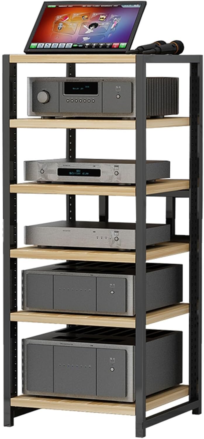 Open AV Media Stand Audio Rack CD Player Stand Stereo Component Storage Cabinet with Height Adjustable Wooden Shelf for Home/Office/Theater