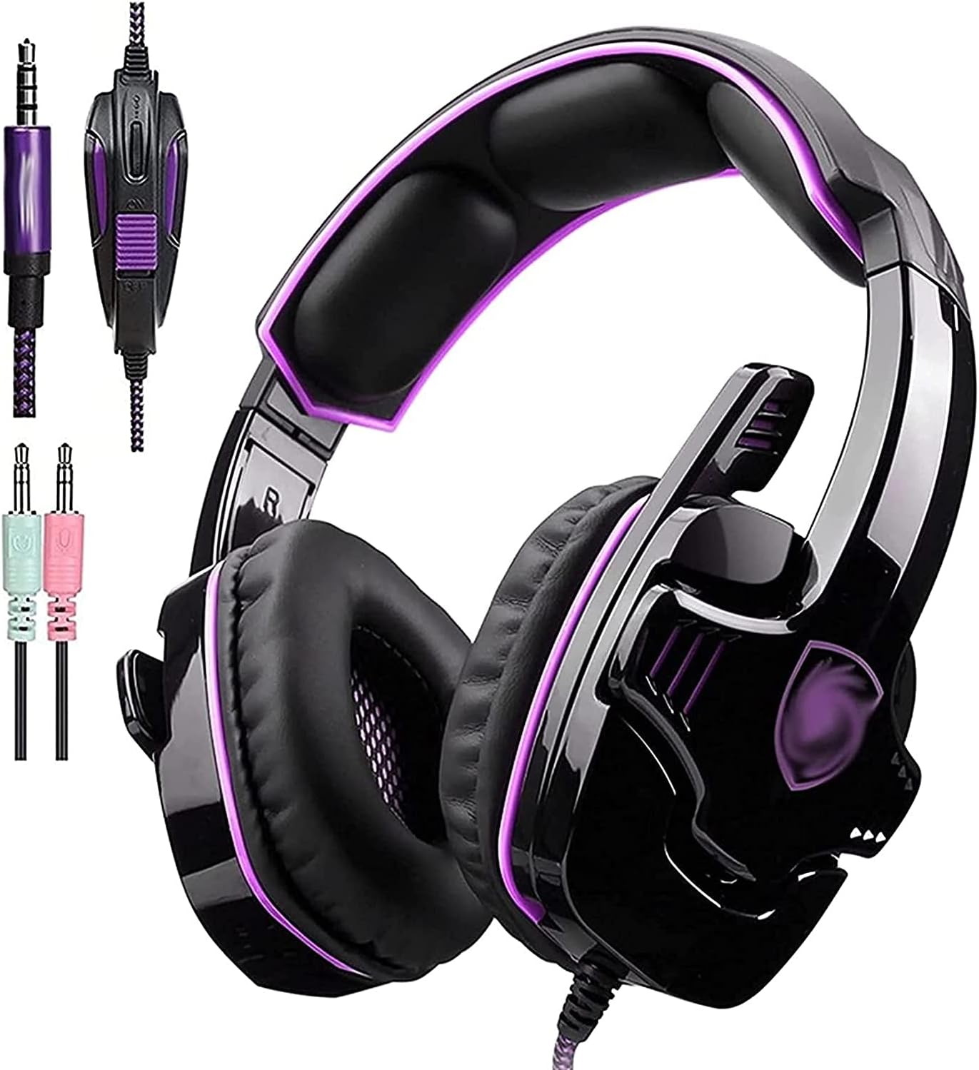 Gaming Headset for PS4 with Mic,PC,Xbox One,Laptop,Surround Sound Over Ear Noise Cancelling Headphone Breathing Backlight Volume Control Suitable for Mobile Phone Notebook Desktop Computer