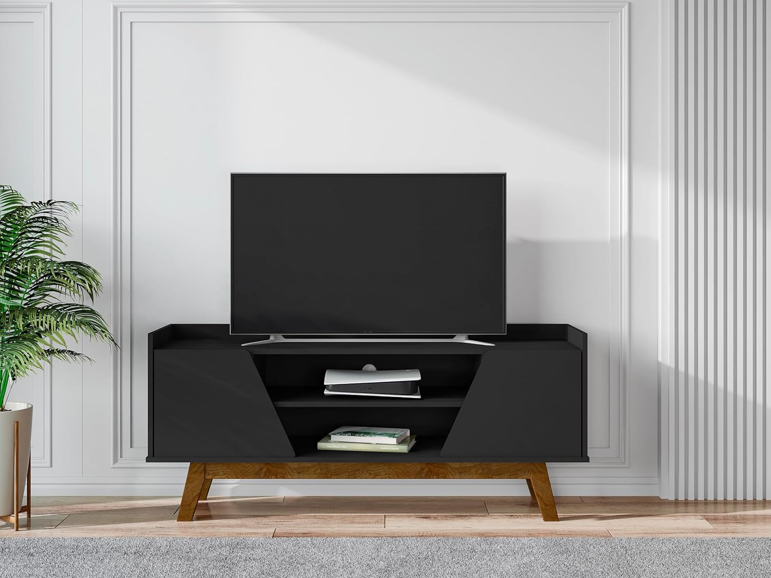 Manhattan Comfort Marcus Mid Century Modern 55 Inch TV Stand with Solid Wood Legs