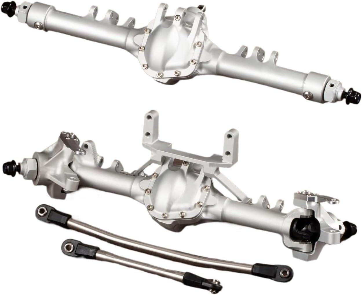 RC Axle For Axial For SCX10 II AR44 VS4-10 1/10 Machined Aluminum Straight Axle Set With SOA Servo Mount RC For Rock Crawler(Silver,Set)