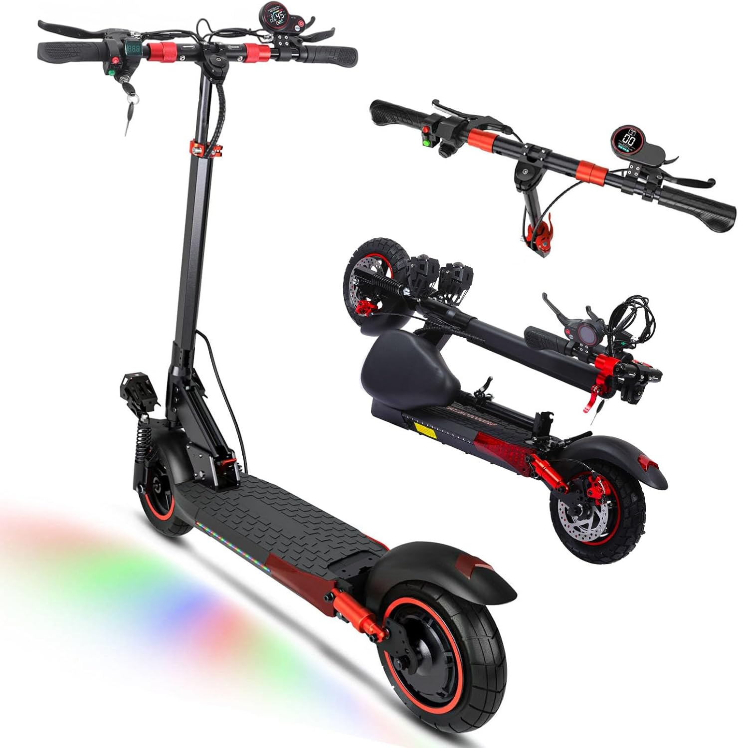 Adult Off-Road Electric Scooter with Seat - 800W Motor, Fast Electric Scooters 25 MPH, 28 Mile Long Range, 10” All-Terrain Tires, Foldable E-Scooter with Removable Seat,for Outdoor Riding & Commuting