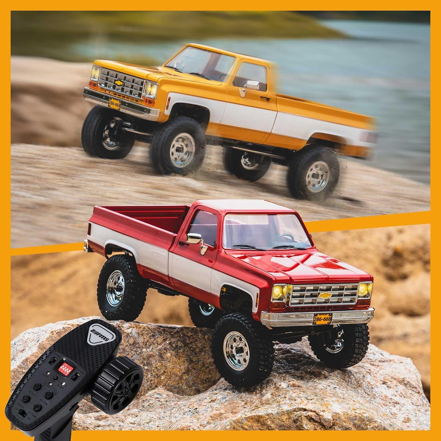 BEEZRC FMS 1/18 RC Crawler FCX18 Chevy K10 RC Truck RTR RC Car Official Licensed Model 8km/h 4WD 900mAh Hobby RC Cars Remote Control Car with LED Lights Vehicle 4-Ch 2.4GHz Transmitter (Red)