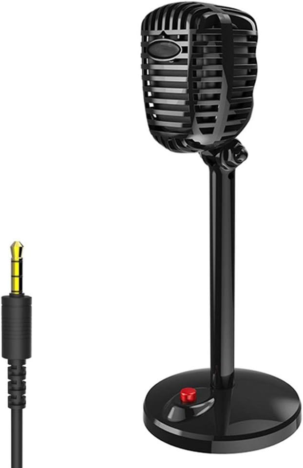 Multifunctional 3.5mm USB Live Performance Non Slip Desktop Microphone Game Conference Stable Home for Computer Retro Anti-Noise (Size : Style 1)