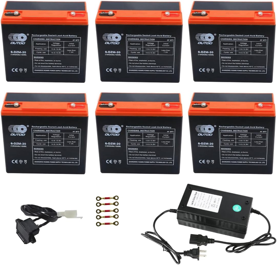 Zarko 6 Pack 6-DZM-20 12V 24Ah SLA Battery for 72V Mobility Scooter Razor MX650 Dirt Quad Electric Golf Cart Go Kart Power Chair Lawn Mower Replacement
