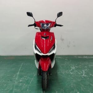 L7 Motorsports Super 49cc Scooter, Red and White, Sporty Design, Dual Headlights with Storage Trunk.