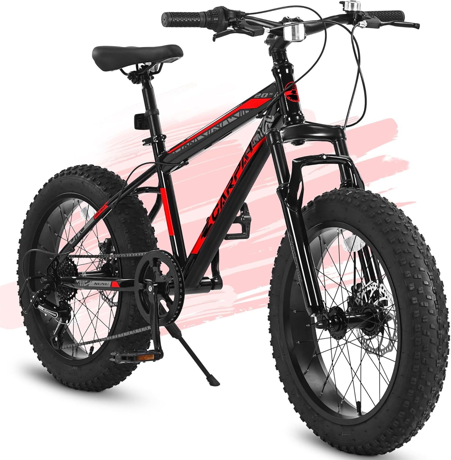 20 Inch Kids Mountain Bike with Front Suspension, 7-Speed Gears & Disc Brakes, High Carbon Steel Frame for Boys & Girls Ages 8-14,Red