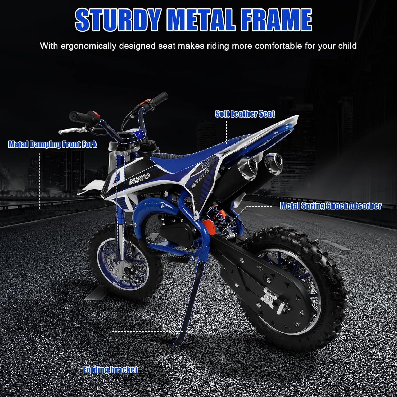 Upgraded 49cc 2-Stroke Kids Dirt Bike, Pocket Gas Motorbike, Beach Off Road Gas Power Mini Pocket Motorcycle with Improved Front Rear Disc Brakes, Mini Dirt Scooter Bike Pocket