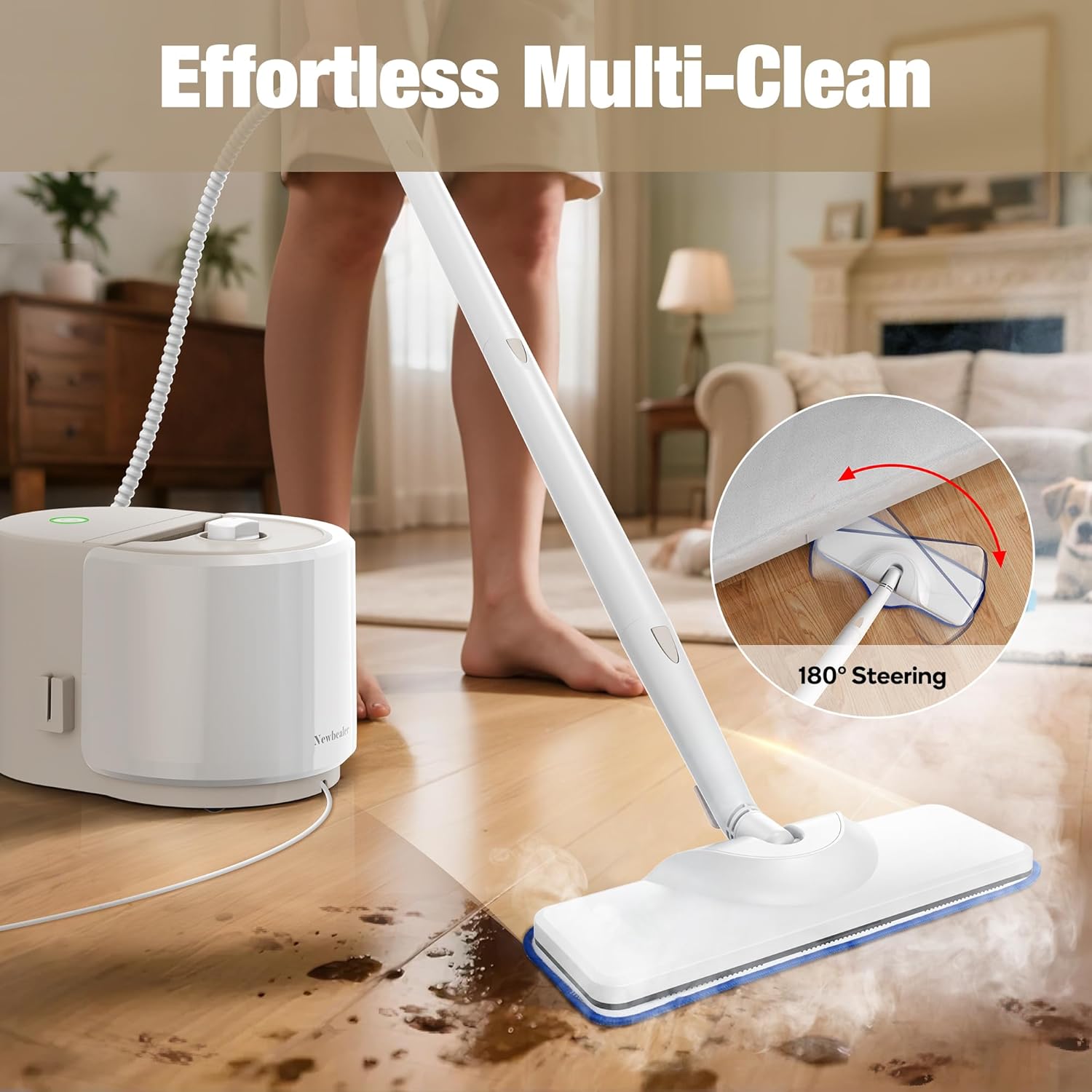 Newbealer Steam Cleaner NB282C Bundle with Pads & Mop Head and 2 Pcs Extension Pole