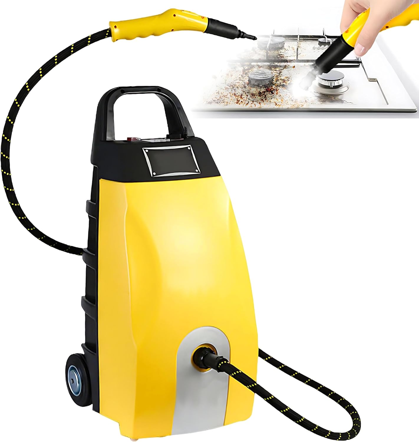 QIUNAOZI Steam Cleaning Machine, Industrial Steam Cleaner, High-Temperature Steam Cleaner, Instant and Continuous Heating, Triple Safety Protection, for Home/Car/Hotel/Ac Cleaning Yellow