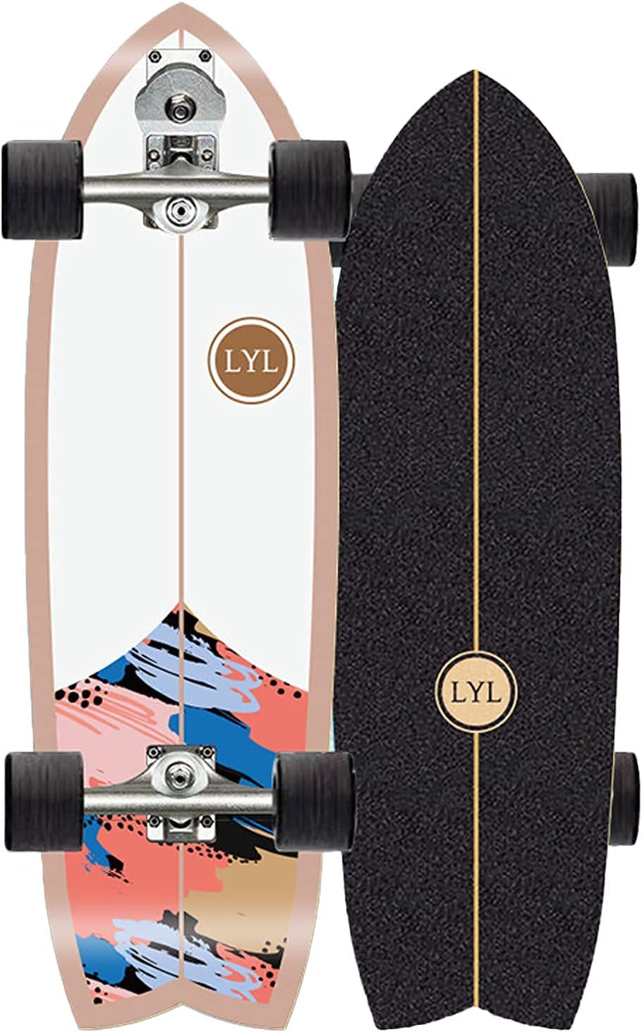 VOMI Surfskate Pumpping Skateboard 79×23.5cm Maple Complete Skateboard S7 Carving Truck (S7 Dual Steering Thruster + INDY) ABEC-11 Bearings with T-Tool for Kids Teens Adults (C)