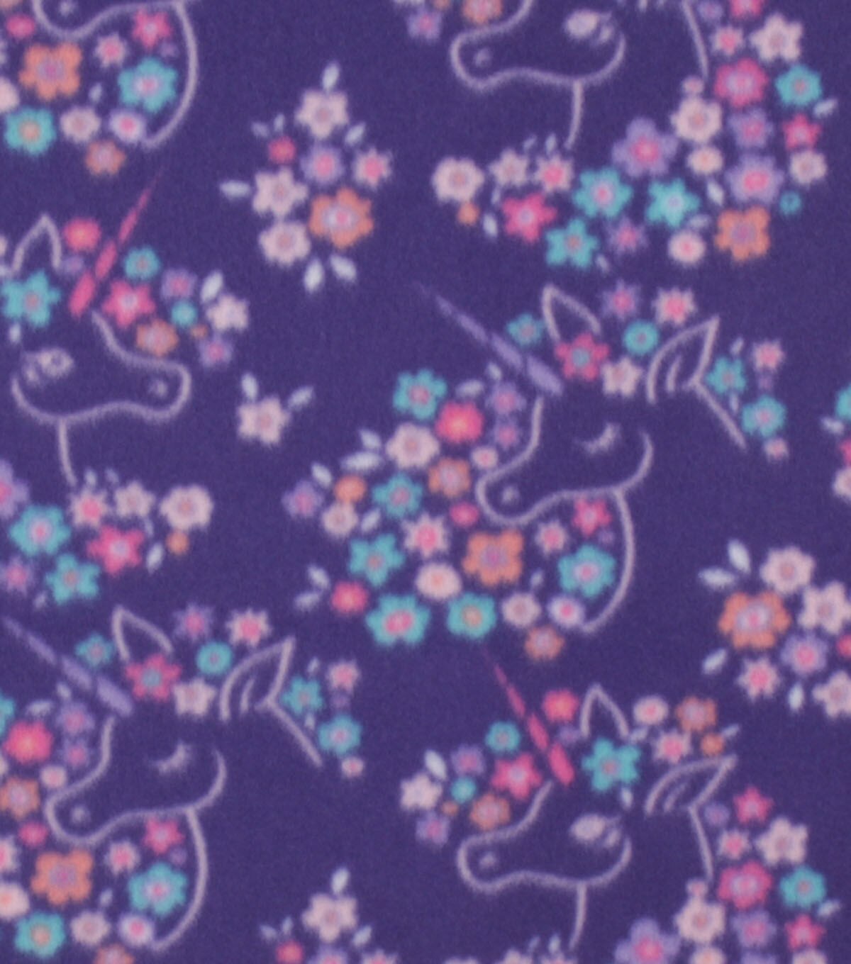 Floral Unicorns on Purple Blizzard Fleece Fabric