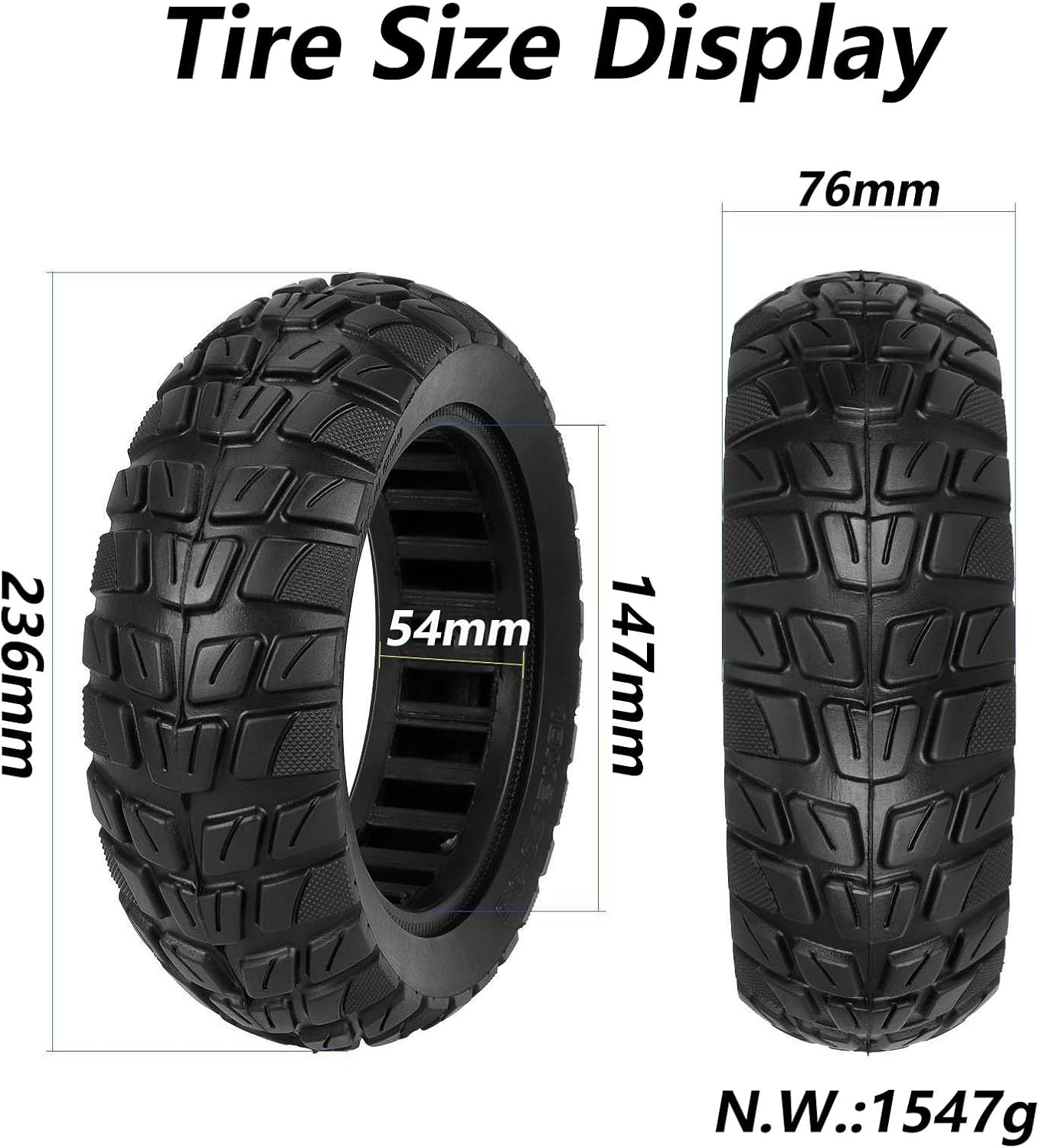 10X2.70-6.5 Solid Tire 10 Inch Non Inflatable Electric Scooter Wheel, 54mm Card Slot Explosionof Solid Tires for Electric Scooter Parts,2pcs
