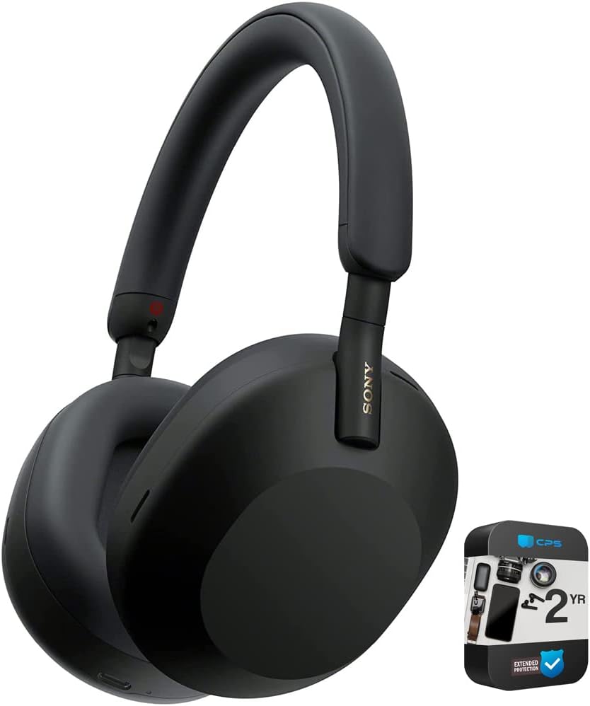 Sony WH1000XM5/B Wireless Industry Leading Noise Canceling Headphones Black (Renewed) Bundle with 2 YR CPS Enhanced Protection Pack