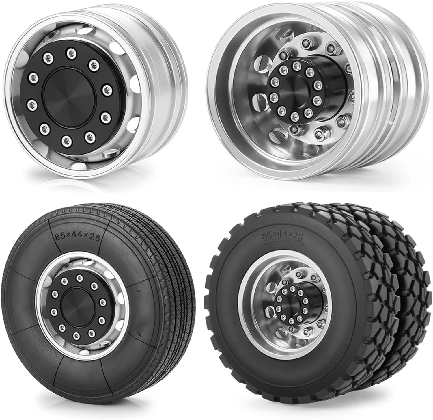 RC Car Parts for Tamiya 6x6 1/14 RC Car Upgrade Parts Wheels Rims Tires Set RC Tractor Truck Trailer Cargo Truck Engineering Long Vehicle Parts