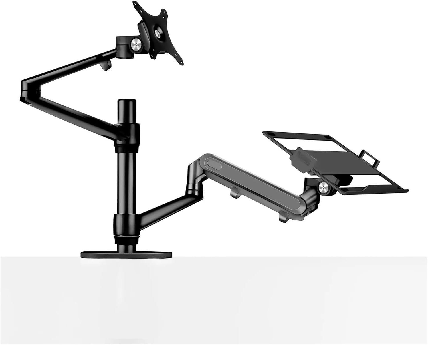 OL-3L PRO Aluminum Alloy Height Adjustable Desktop 17-32 Inch Monitor Stand Gas Spring Arm + 12-17 Inch Laptop Stand Full Motion(OL-3L-PRO-B)