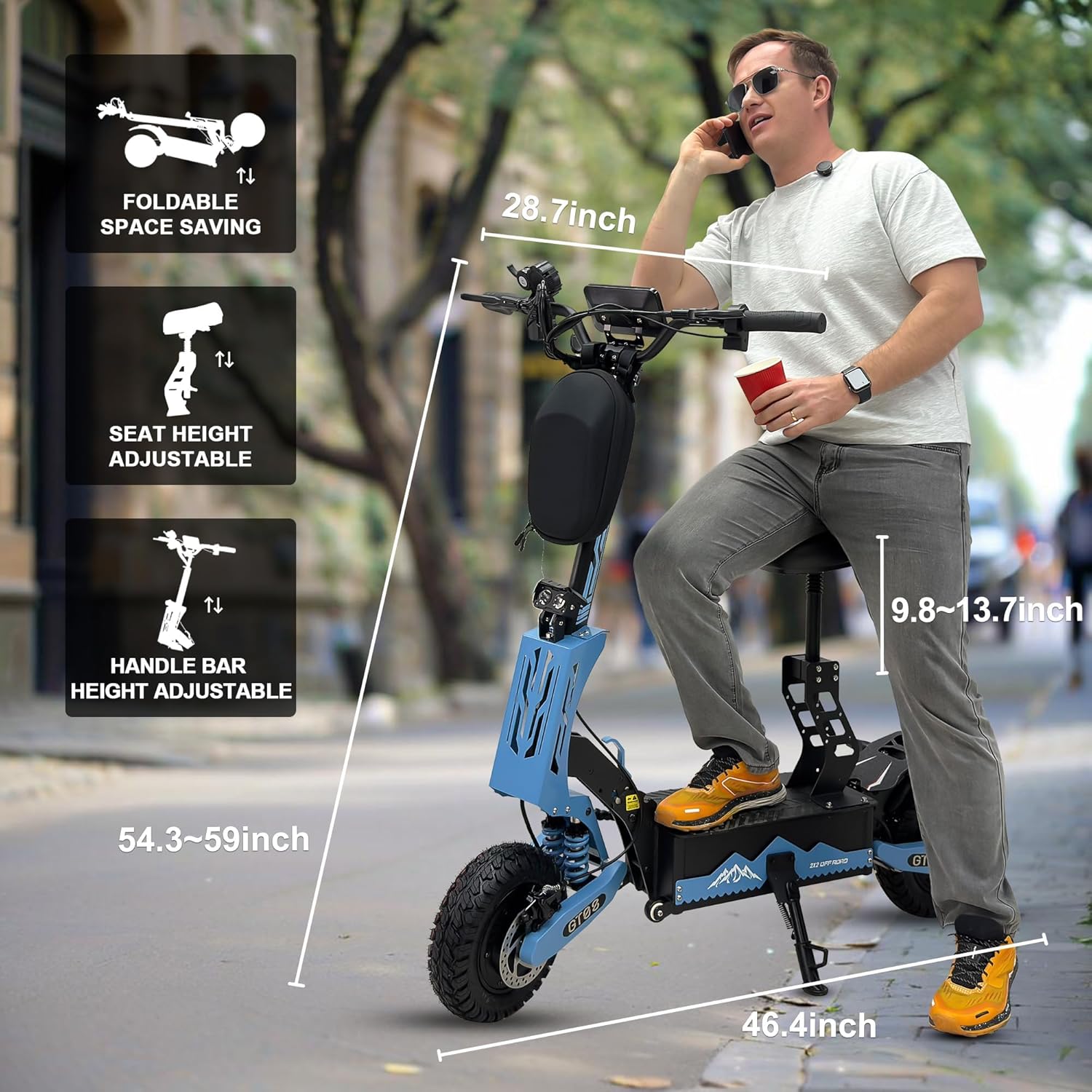 DOF 60V 27AH Electric Scooter for Adults, 5600W Dual Motor Commuter with 50MPH Speed & 40 Miles Range,11