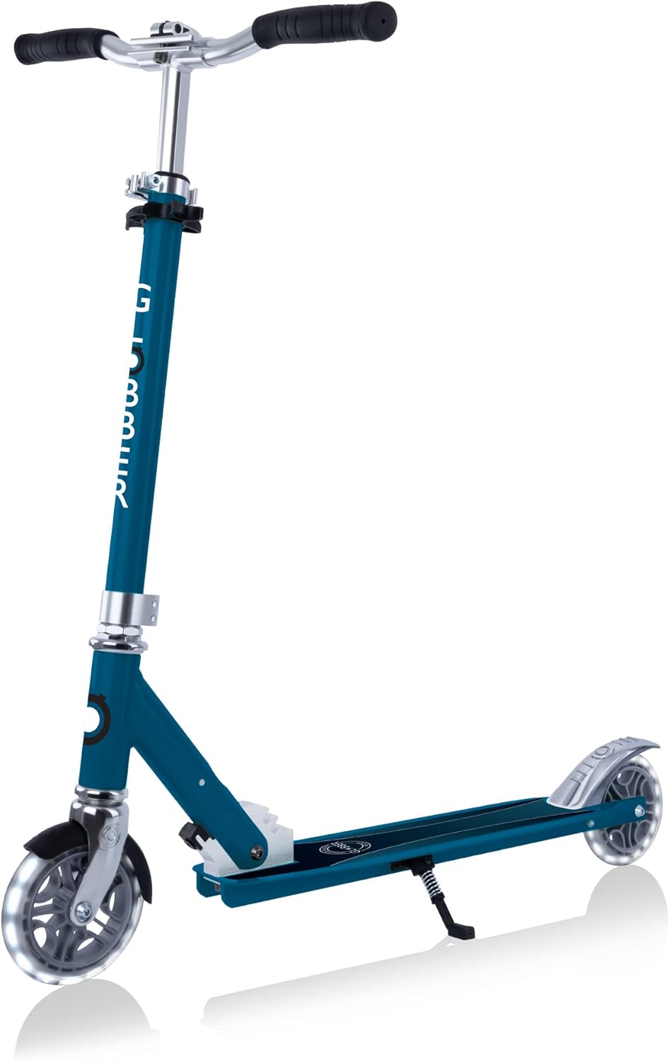 GLOBBER Flow Element Lights 125mm ABEC 9 Adjustable Height Folding Scooter LED Light Wheels Petrol