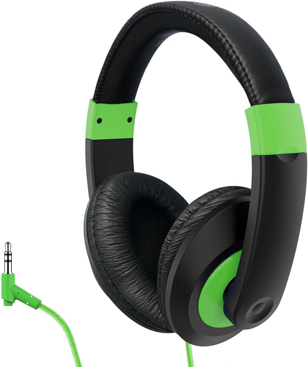 HamiltonBuhl Smart‑Trek Deluxe Over‑Ear Headphones 50‑Pack, Green Accents, In‑Line Volume Control, 3.5mm TRS Plug, 40mm Drivers, Leatherette Cushions, Durable Dura‑Cord – ST1GN