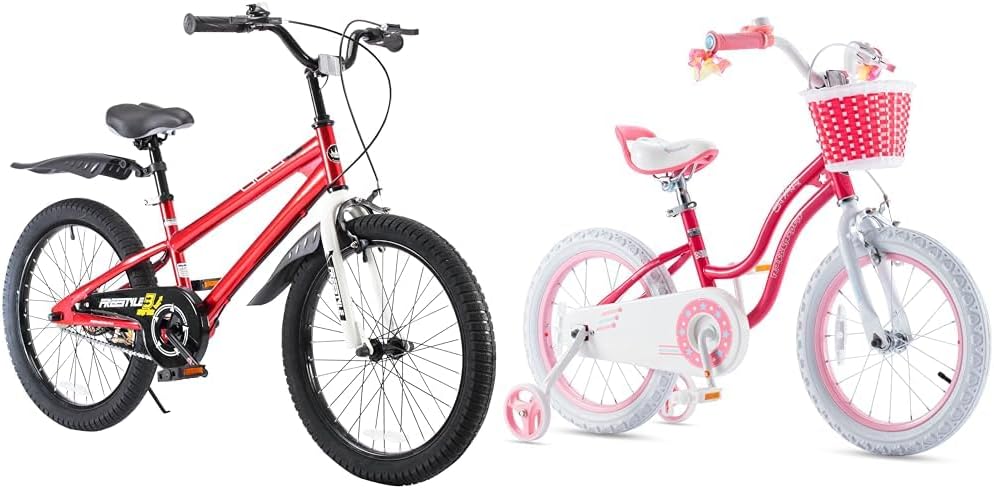 Royalbaby Kids Bikes Bundle with 20 inch Freestyle Bike for Boys and Girls and 16 inch Bike for Girls with Basket and Training Wheels