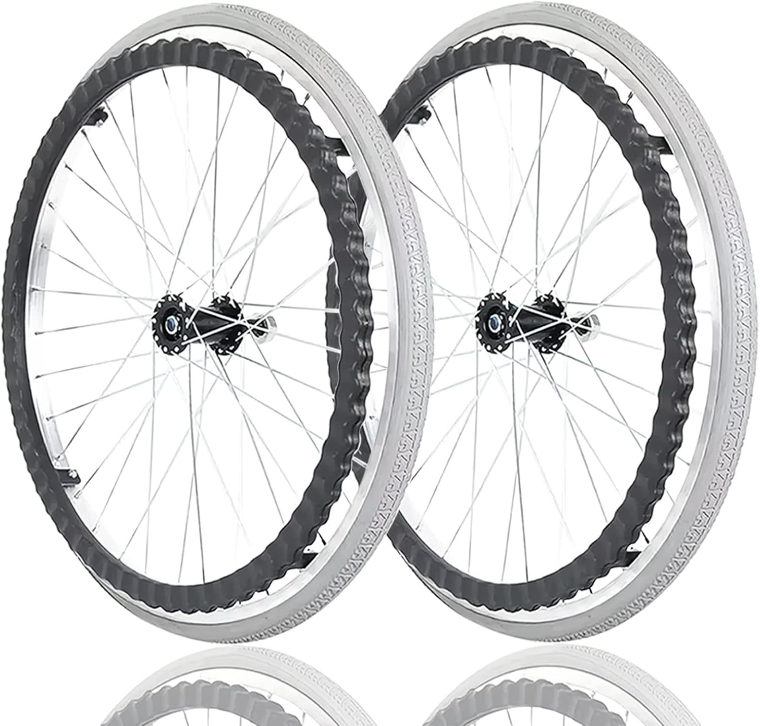 24 Inch Wheelchair Caster Wheels 1 Pair, Non-Slip Puncture Proof Polyurethane Solid Tire Wheelchair Rear Wheel, Aluminum Alloy Spoke Hub Wheelchair Replacement Wheels (Color : Greys, Size :