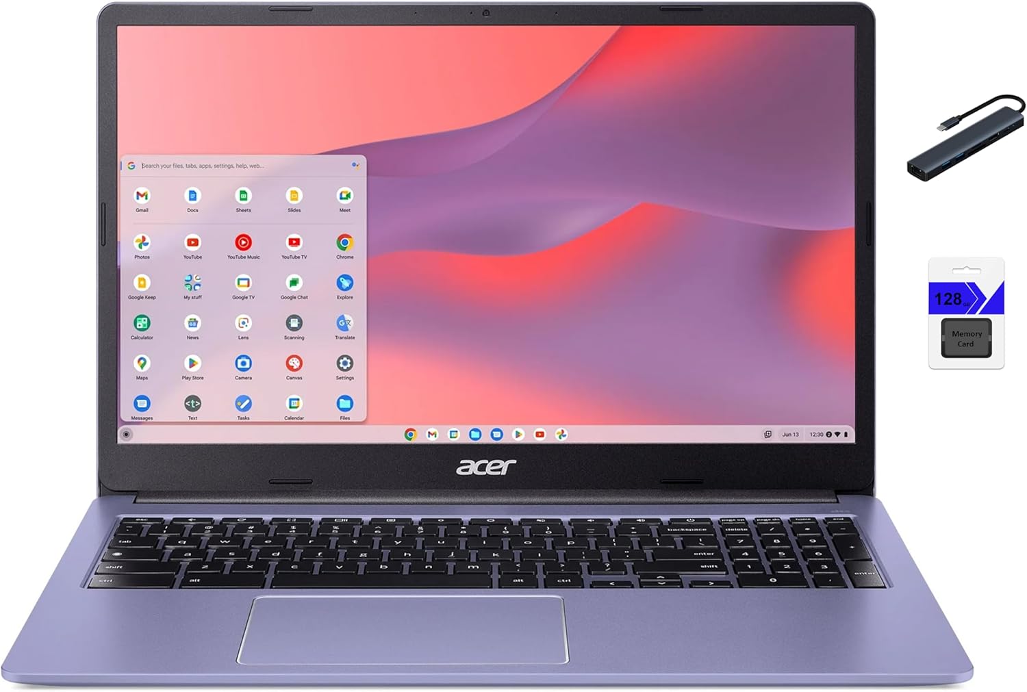 acer Chromebook 315 15.6'' FHD Laptop, Intel Processor N4500, 1.1 GHz, 4GB RAM, 64GB eMMC + 128GB Memory Card, Chrome OS, Proctective Sleeve Included, Moonstone Purple with TGY Accessories