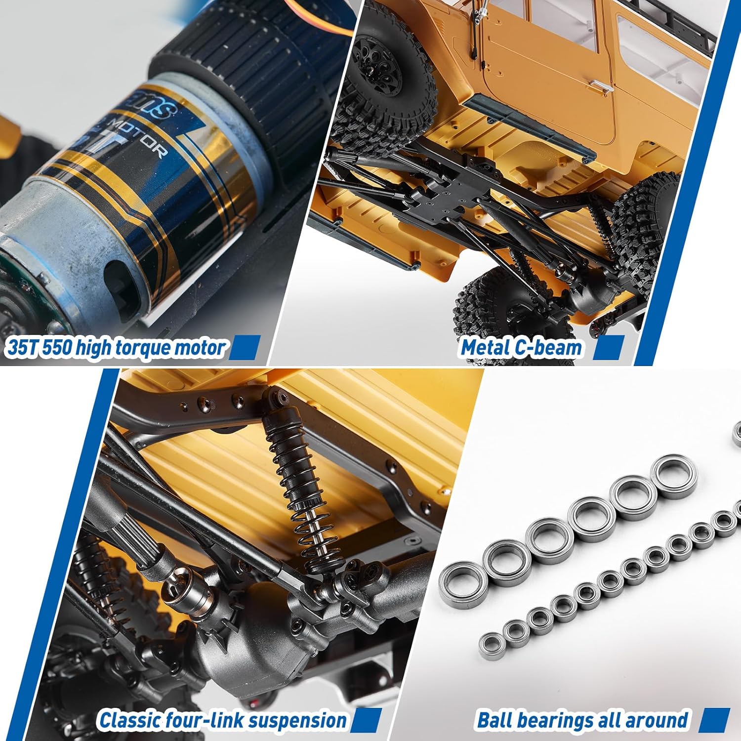 EAZYRC X FMS 1/10 Toyota Land Cruiser FJ40 RS with Licensed RC Truck Blue, All Terrain Waterproof 4WD 35T 550 Motor RC Crawler for Adult,2.4Ghz Remote Control, No Battery