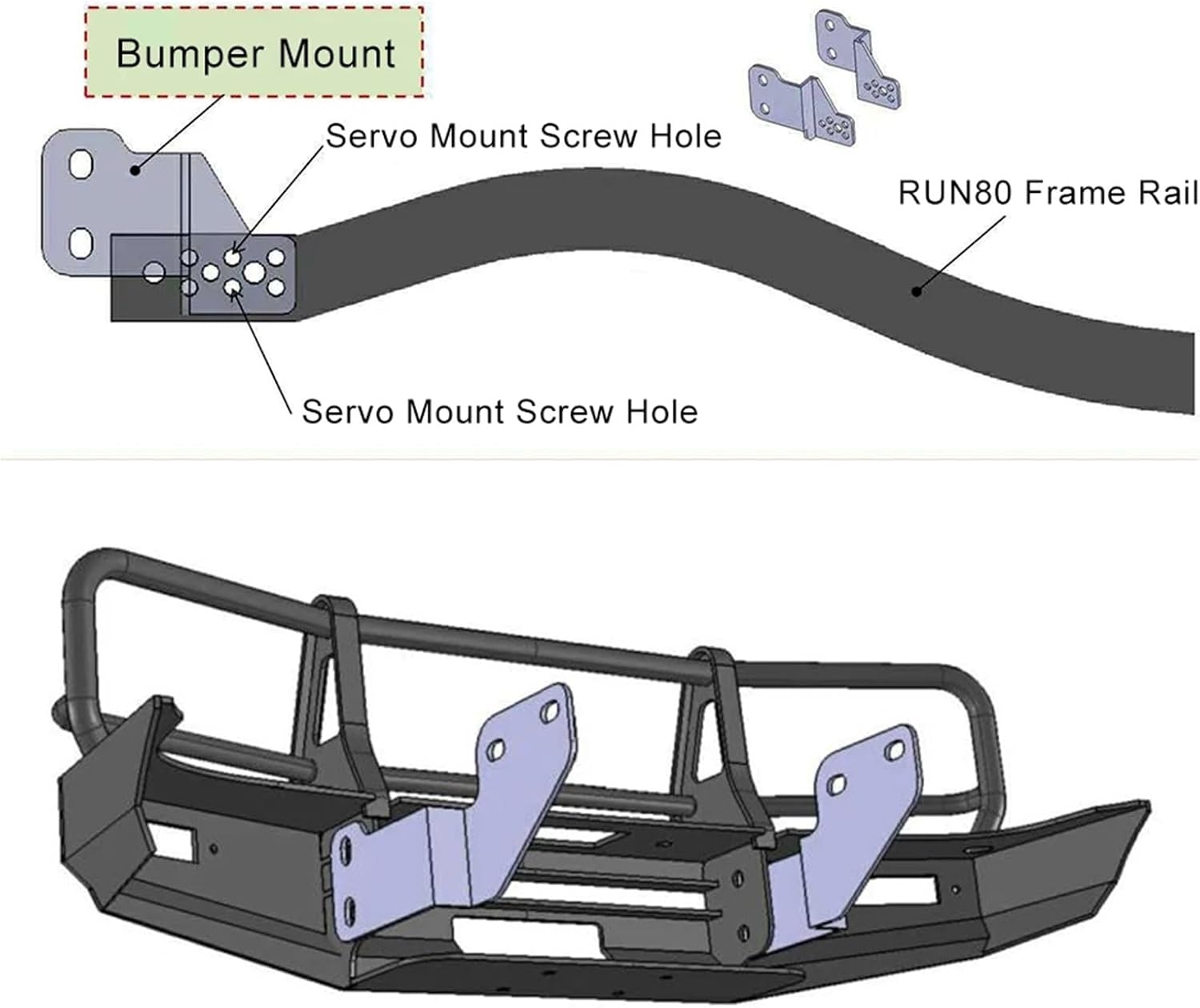 RC Car Parts Compatible with RCRUN for RUN80 for Land for Cruiser 80 1/10 RC Crawler Car for Chassis Body Upgrade Bumper Bull Bars Front Winch Bar