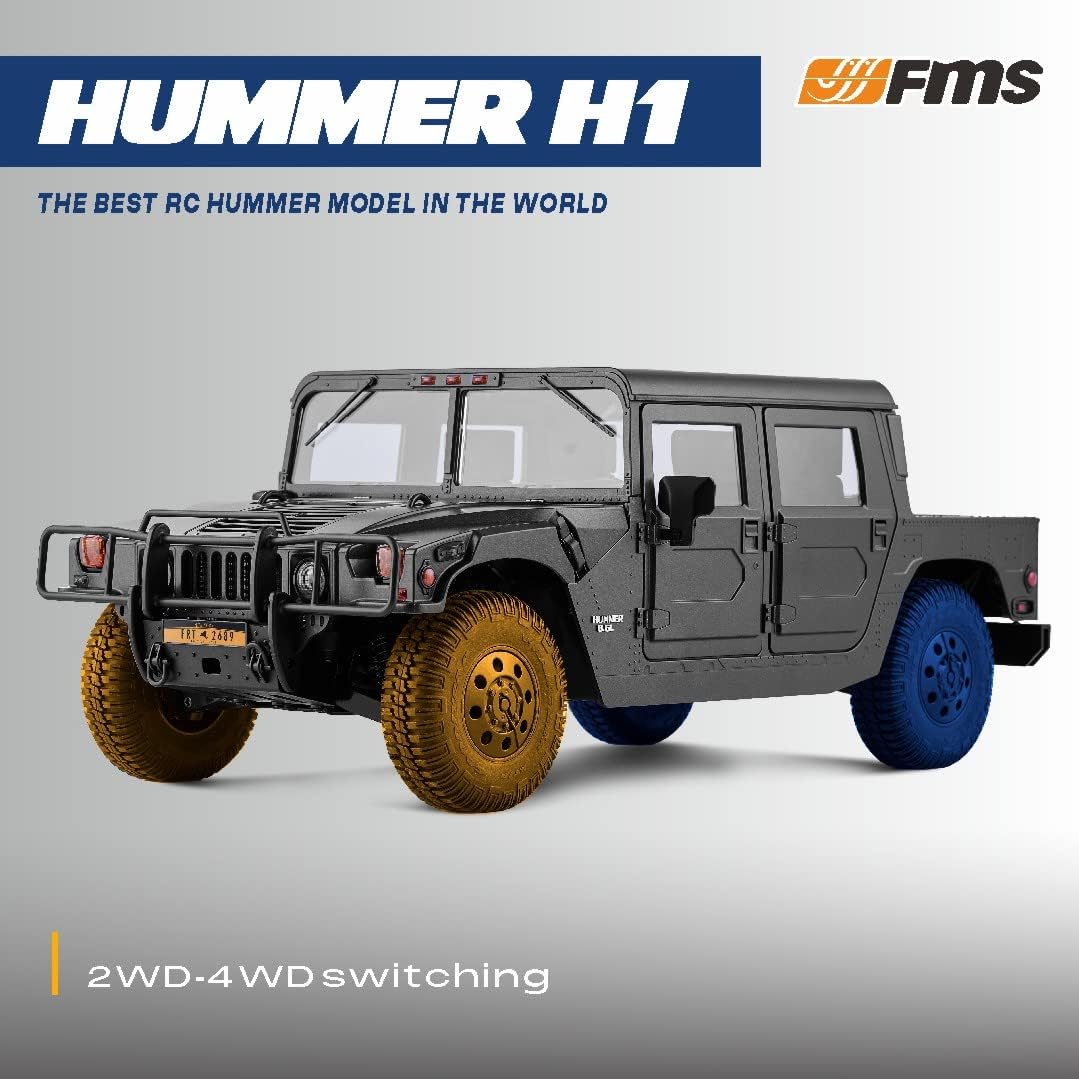 BEEZRC FMS 1/12 RC Crawler HMMWV H1 Alpha Officially Licensed RS 2-4WD Model Car RC Mdel Hobby RC Offroad Crawler Remote Control Car Collection Model with LED Lights for Adults