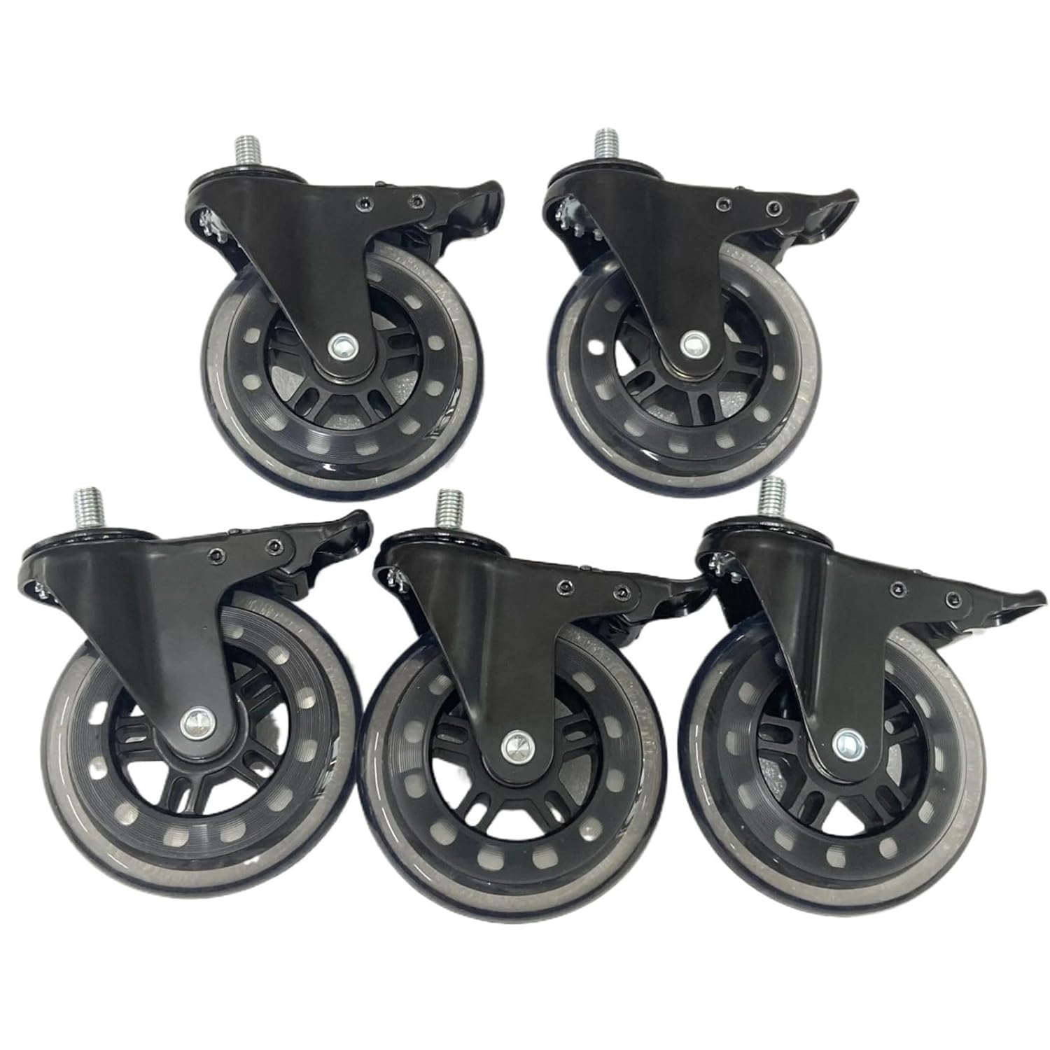 5-Piece 4 Inch PU Ice Wheel Set with Brake, Universal M10 Screw Roller for Scooter and Inline Skates