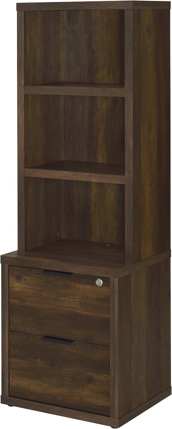 Coaster Home Furnishings Westpark 3-Shelf Bookcase USB and Lockable Drawer Dark Pine