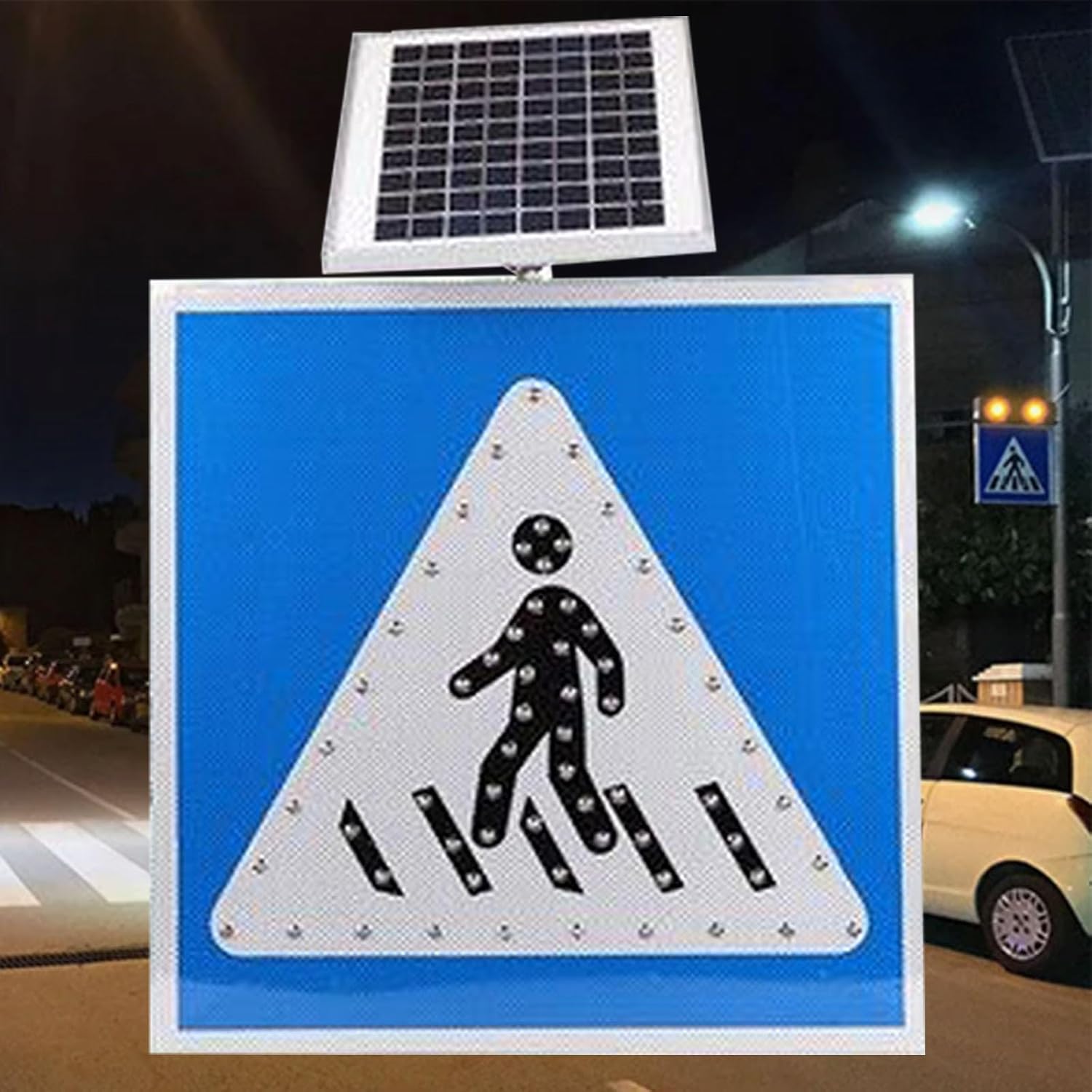 Solar LED Flashing Crosswalk Lights and Accessories, Traffic Safety Signs, Aluminum, Reflective, Powered Pedestrian Crossing Sign, Led Highlight Road Blinking Street Warning, Ip65