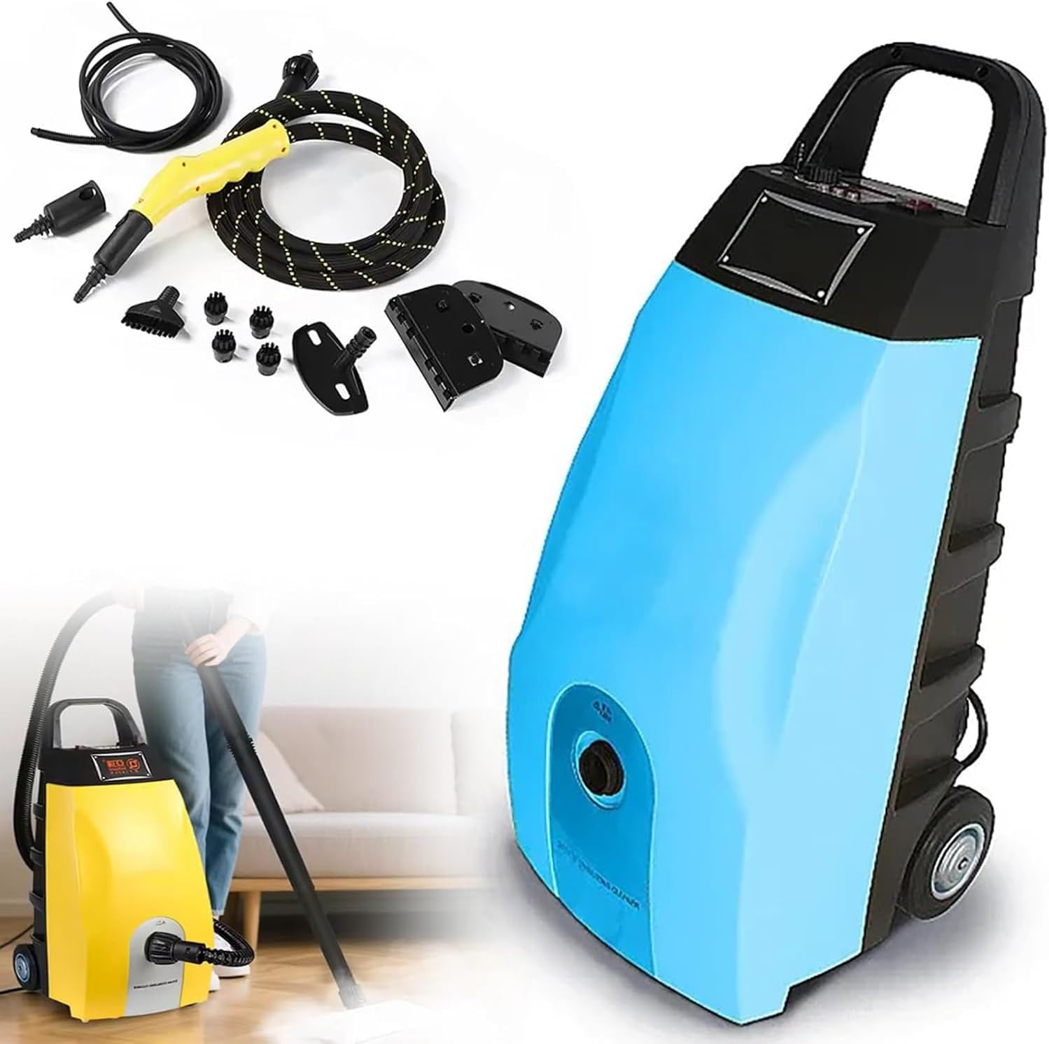 Multi-Purpose High Temp Steam Washe, 2500W High Pressure Steamer, 15S Fast Heat-Up, 3.5L Tank, Portable Steam Cleaner for Car, Floor, Grout, Kitchen, Furniture & Bed Bugs Blue
