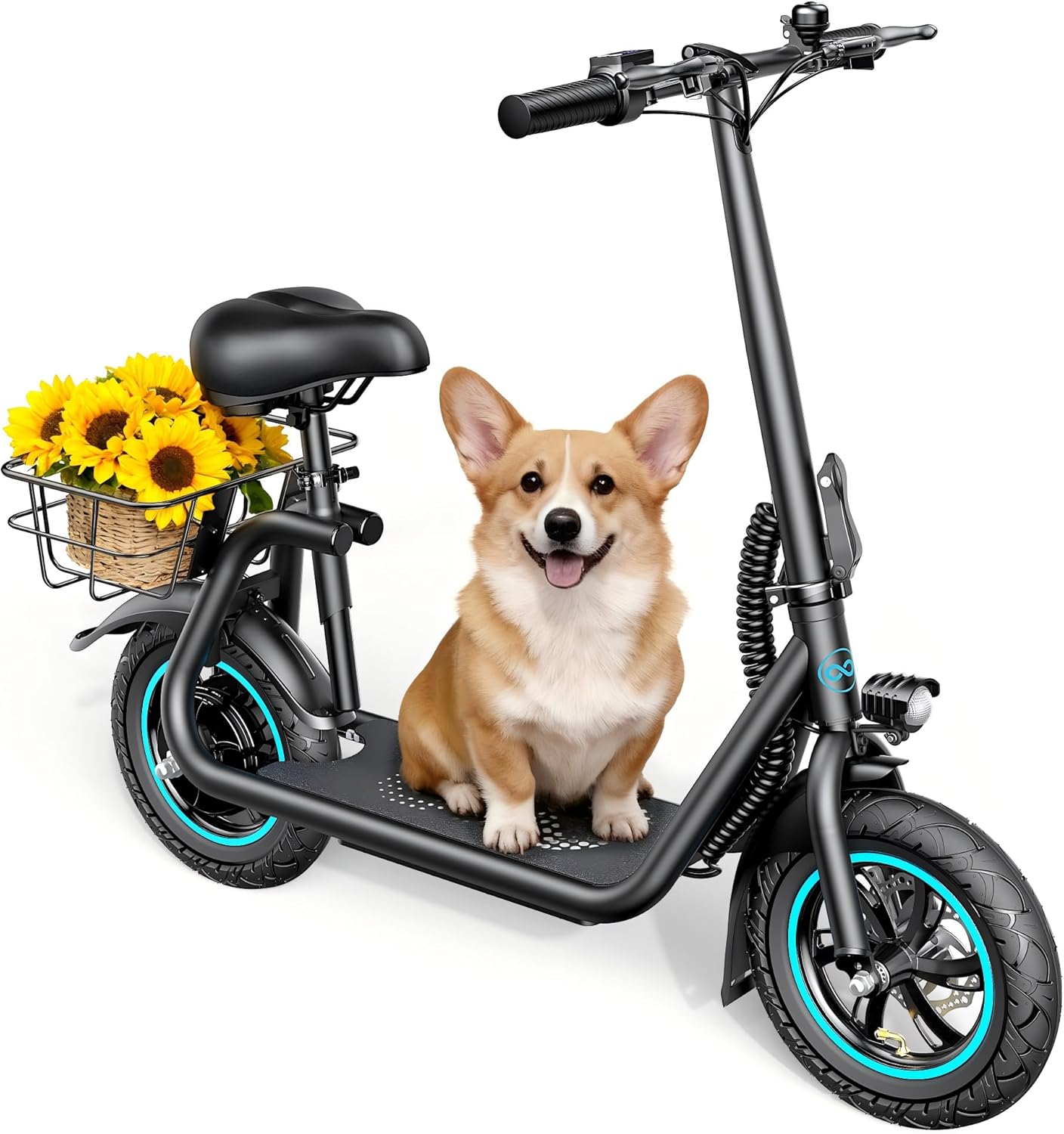 C1 Electric Scooter with Seat for Adults, 300W Motor, 20-Mile Range, 15.5 MPH, Foldable Commuter E-Scooter with Basket for Grocery, Pets, and Daily Commute– Carbon Black