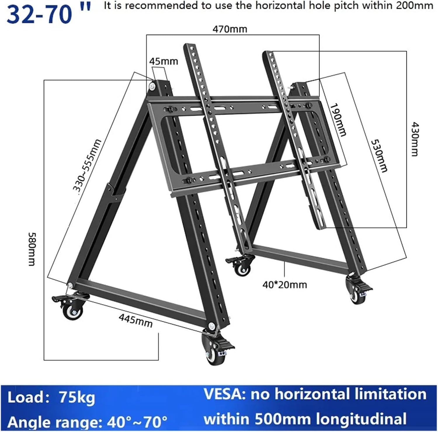 TV Cart Lift 32-70 Inch Rolling TV Stand Trolley Plasma Screen Support LED LCD Monitor Low Height Cart SC5100(SC5100-411)
