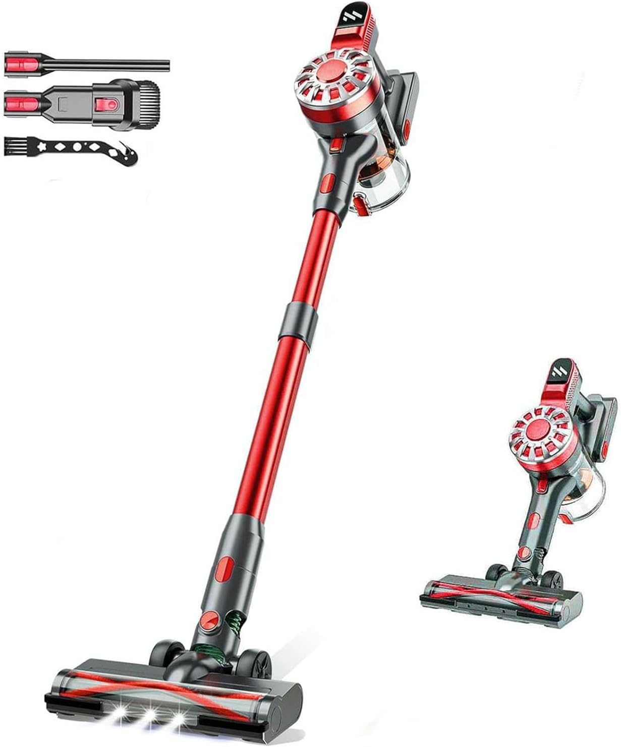 WLOTPO Cordless Vacuum Cleaner for Home, Lightweight Stick Vacuum Cordless Rechargeable with Power Suction, Up to 35 Mins Runtime, Hardwood Floor Vacuum for Pet Hair, Carpets, Tile(Deep Red)