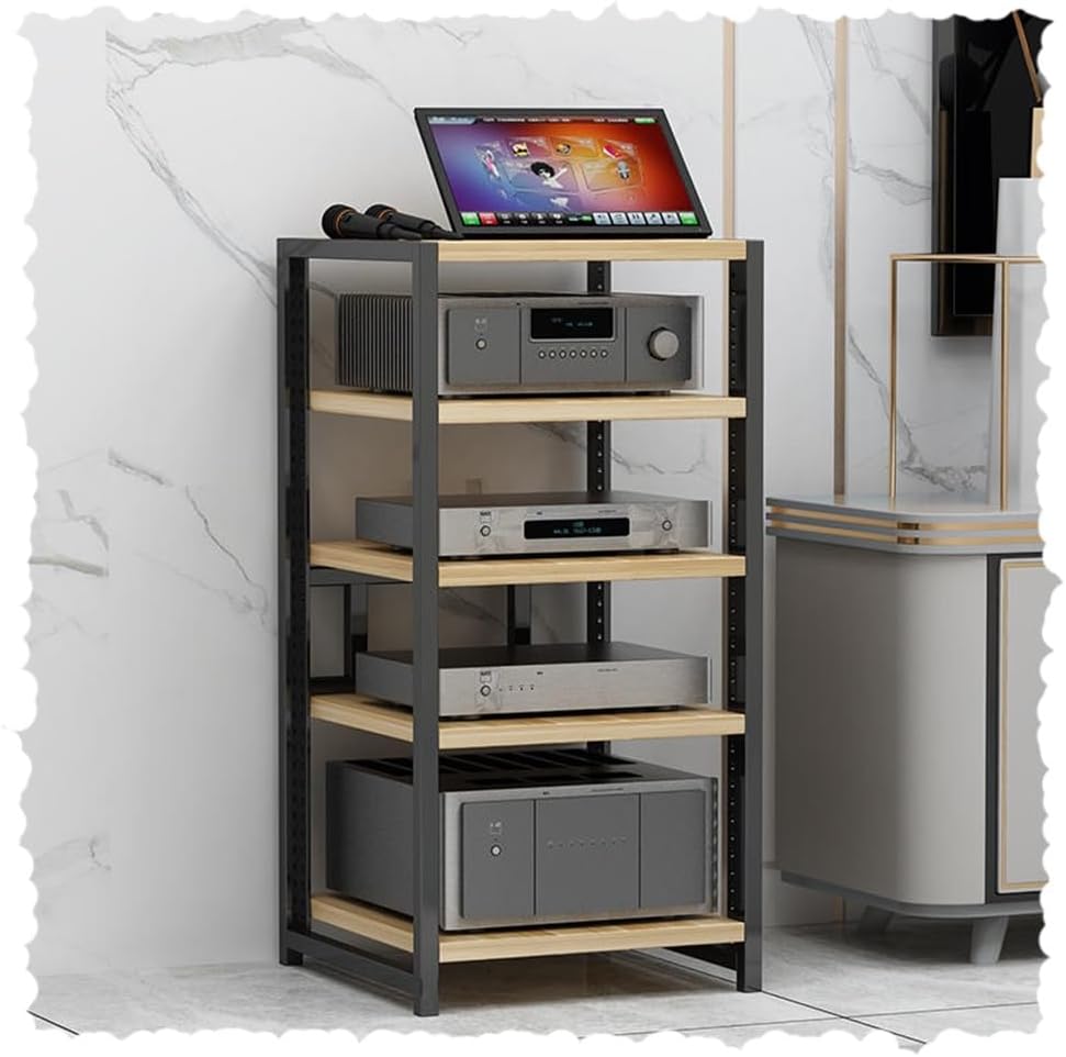 PPOIUYK 4/5/6 Tier Media Storage Cabinet Adjustable AV Media Stand Wooden Shelves Stereo Rack AV Cabinet Audio Video Components Cabinet Home Corner Media Center(Natural