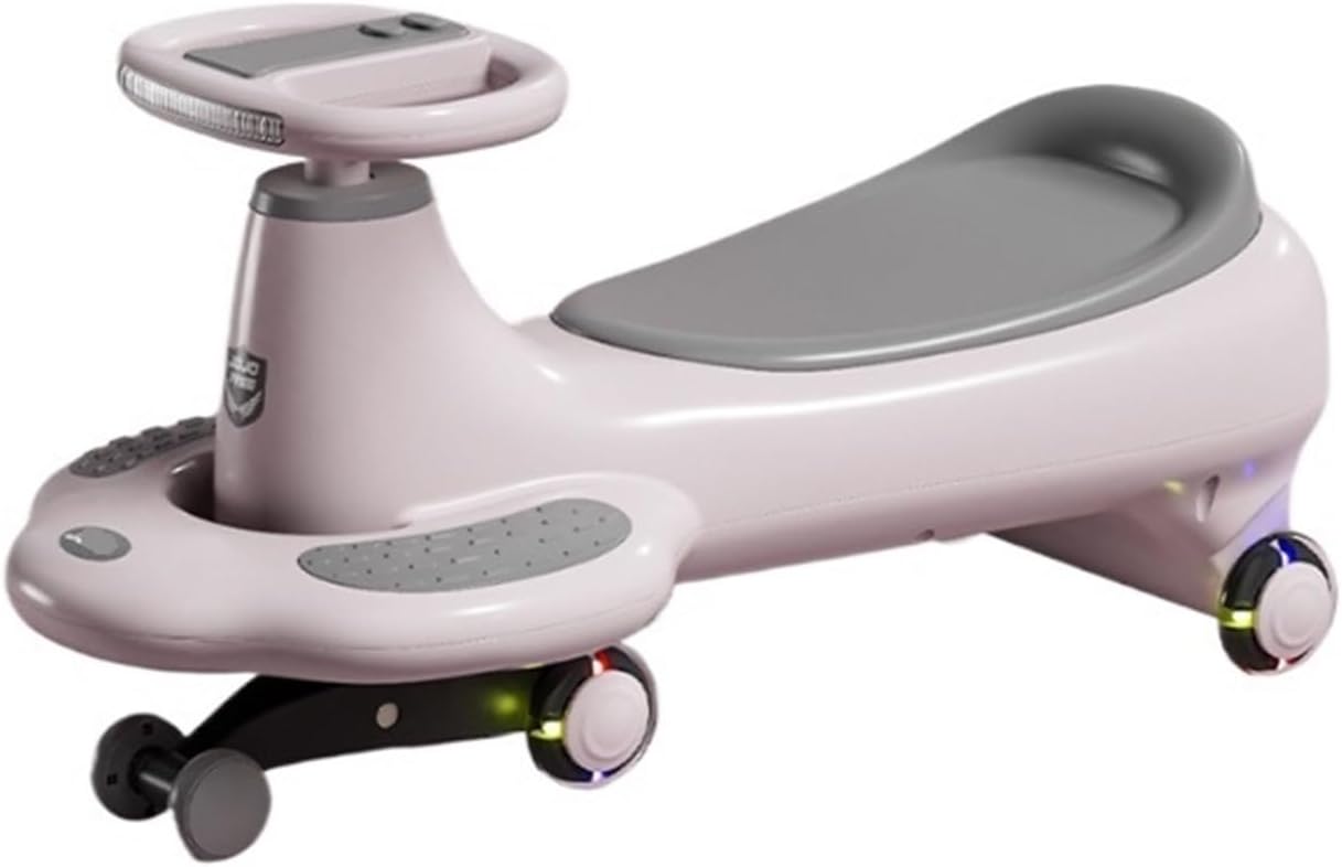 Bicycles Wiggle Car for Kids with Pedal Indoor/Outdoor Ride On Toy Music Speaker Rear Flash Wheels for Ages 3 and Up Bike(Pink)