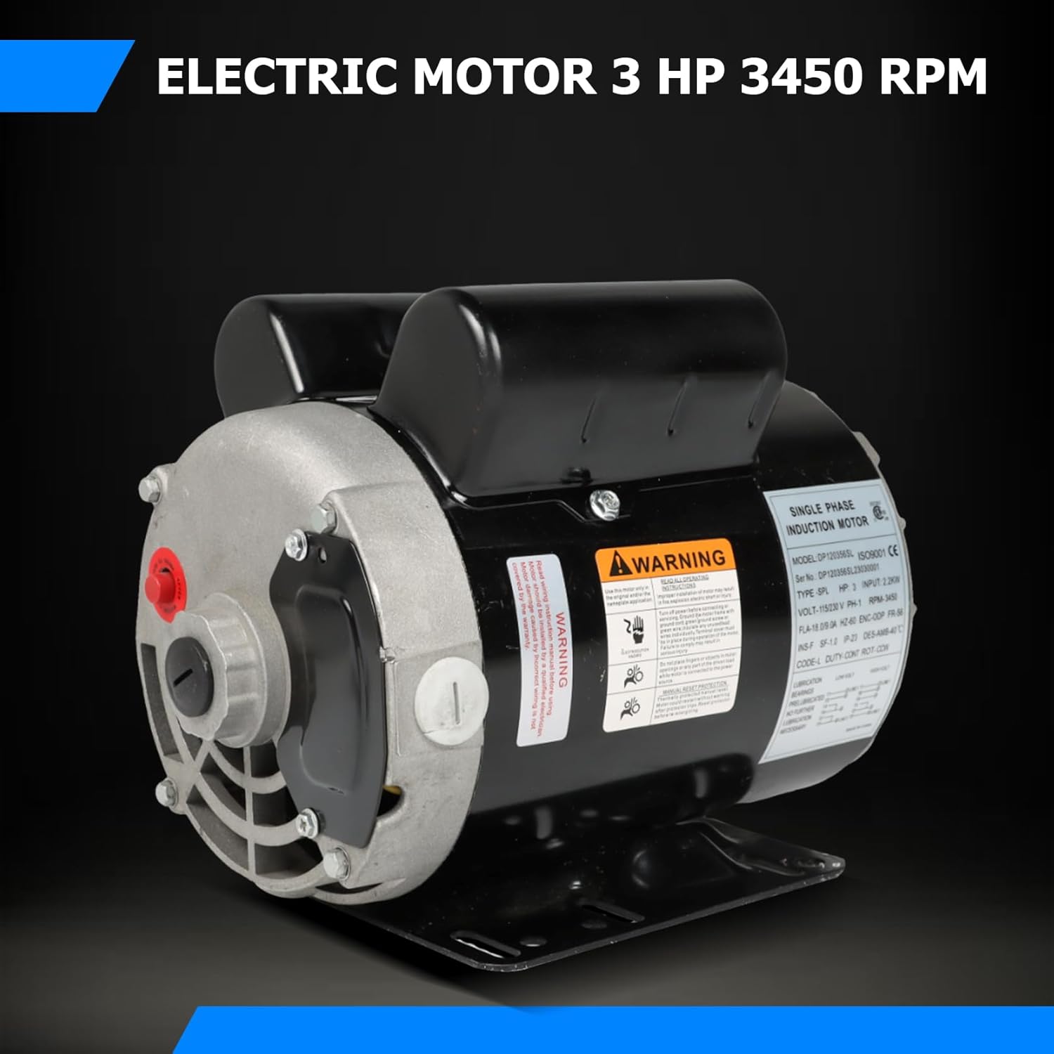 3HP SPL 3450 RPM Electric Motor 56 Frame 1 Phase 115/230v CCW 5/8 Inch Shaft for Air Compressor Motor