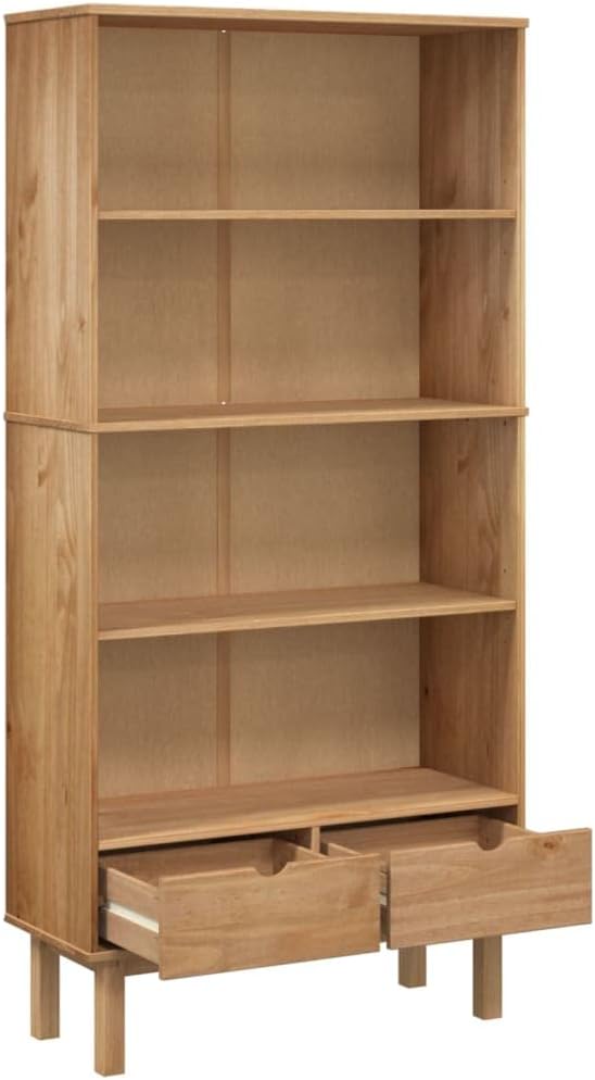 VRAXO Bookcase OTTA with 2 Drawers Brown Solid Wood Pine,Bookcases & Standing Shelves-73.48lbs